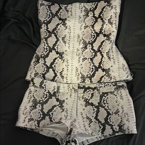 Retrofete Leonie Snakeskin Print Strapless Top